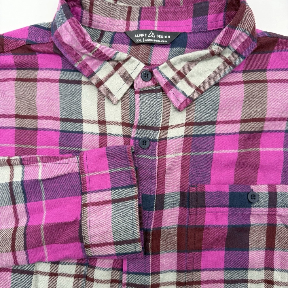 Alpine Design Flannel Shirt Mens XXL Magenta Purple Plaid Button Down Outdoor
